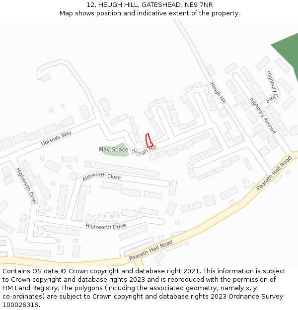 12, HEUGH HILL, GATESHEAD, NE9 7NR: Location map and indicative extent of plot