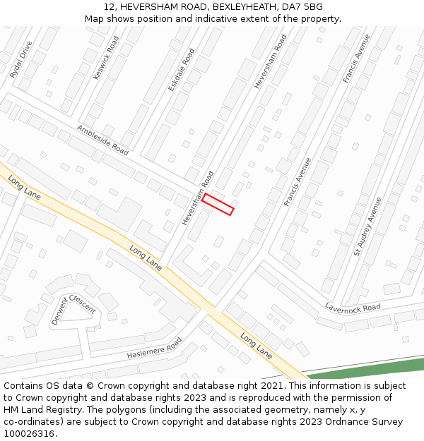 12, HEVERSHAM ROAD, BEXLEYHEATH, DA7 5BG: Location map and indicative extent of plot