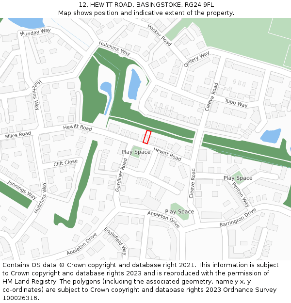 12, HEWITT ROAD, BASINGSTOKE, RG24 9FL: Location map and indicative extent of plot