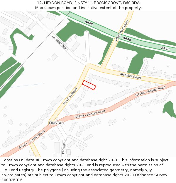 12, HEYDON ROAD, FINSTALL, BROMSGROVE, B60 3DA: Location map and indicative extent of plot