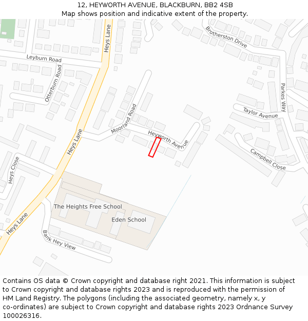 12, HEYWORTH AVENUE, BLACKBURN, BB2 4SB: Location map and indicative extent of plot