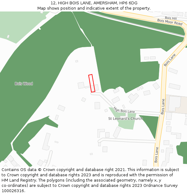 12, HIGH BOIS LANE, AMERSHAM, HP6 6DG: Location map and indicative extent of plot