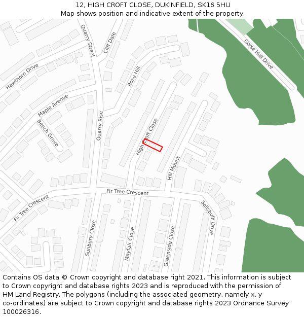 12, HIGH CROFT CLOSE, DUKINFIELD, SK16 5HU: Location map and indicative extent of plot