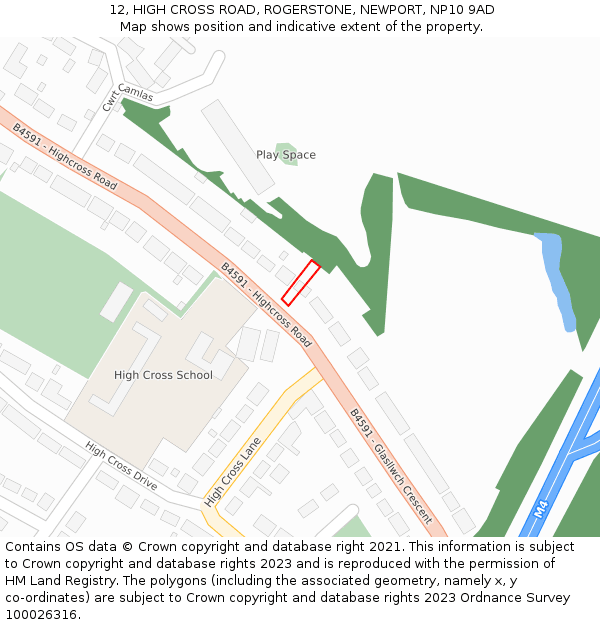 12, HIGH CROSS ROAD, ROGERSTONE, NEWPORT, NP10 9AD: Location map and indicative extent of plot