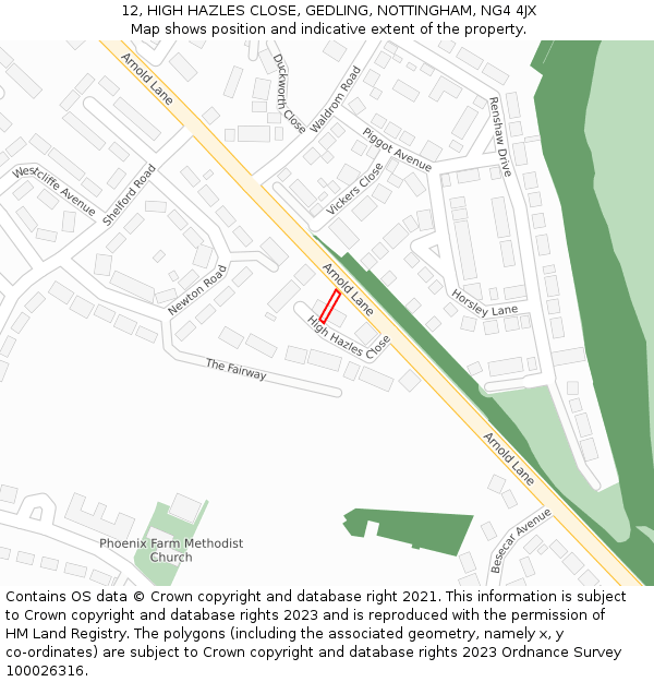 12, HIGH HAZLES CLOSE, GEDLING, NOTTINGHAM, NG4 4JX: Location map and indicative extent of plot