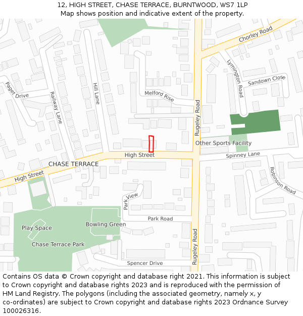 12, HIGH STREET, CHASE TERRACE, BURNTWOOD, WS7 1LP: Location map and indicative extent of plot