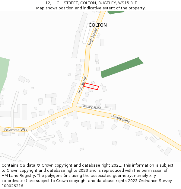 12, HIGH STREET, COLTON, RUGELEY, WS15 3LF: Location map and indicative extent of plot