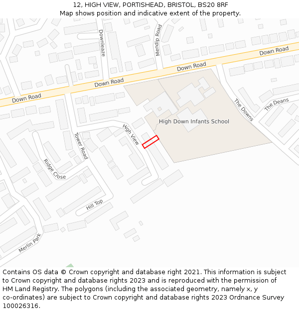 12, HIGH VIEW, PORTISHEAD, BRISTOL, BS20 8RF: Location map and indicative extent of plot