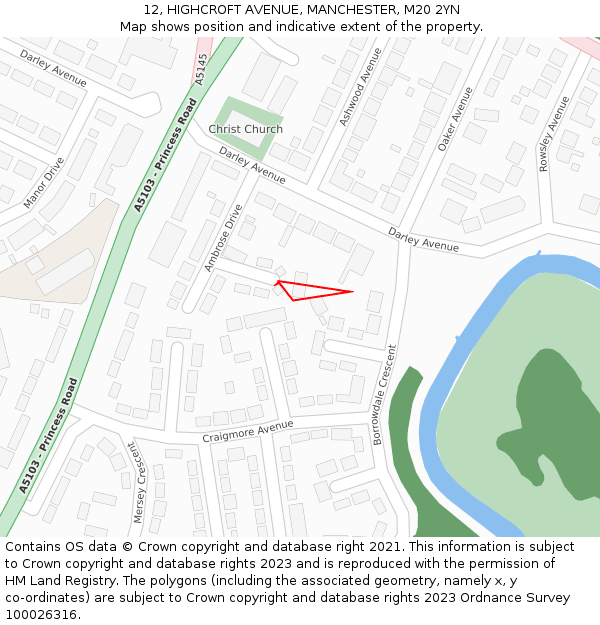 12, HIGHCROFT AVENUE, MANCHESTER, M20 2YN: Location map and indicative extent of plot