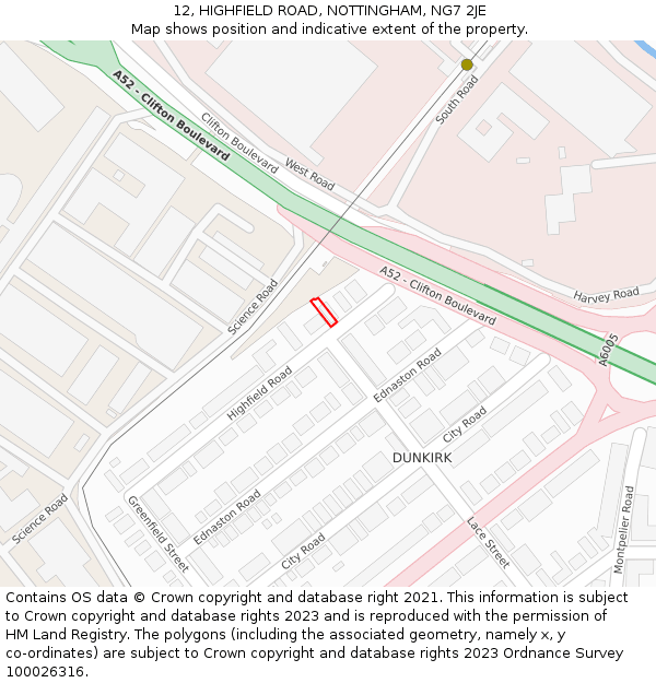 12, HIGHFIELD ROAD, NOTTINGHAM, NG7 2JE: Location map and indicative extent of plot