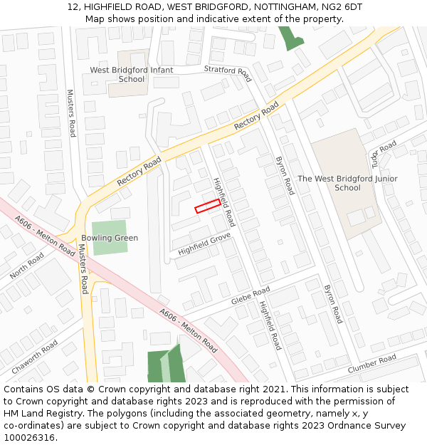 12, HIGHFIELD ROAD, WEST BRIDGFORD, NOTTINGHAM, NG2 6DT: Location map and indicative extent of plot