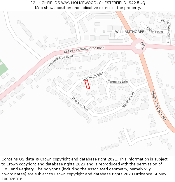 12, HIGHFIELDS WAY, HOLMEWOOD, CHESTERFIELD, S42 5UQ: Location map and indicative extent of plot
