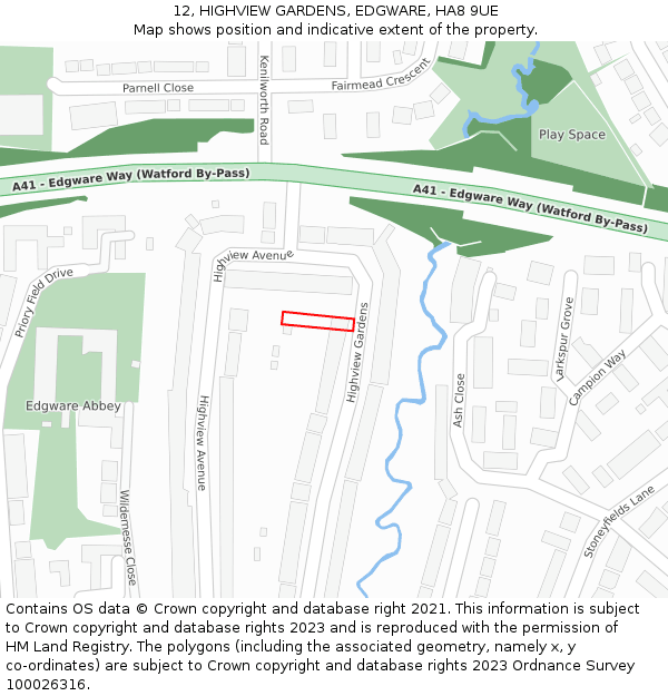12, HIGHVIEW GARDENS, EDGWARE, HA8 9UE: Location map and indicative extent of plot