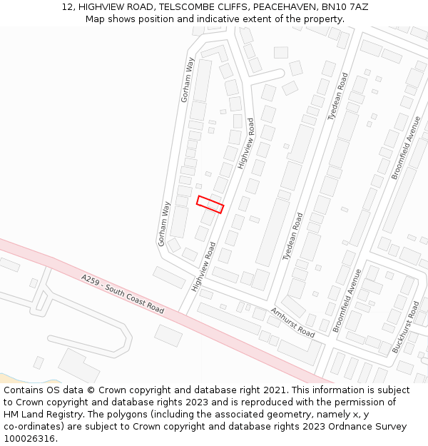 12, HIGHVIEW ROAD, TELSCOMBE CLIFFS, PEACEHAVEN, BN10 7AZ: Location map and indicative extent of plot