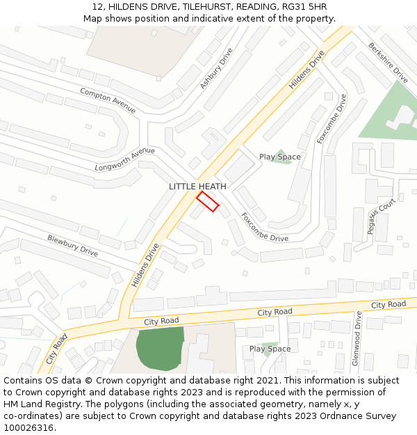 12, HILDENS DRIVE, TILEHURST, READING, RG31 5HR: Location map and indicative extent of plot