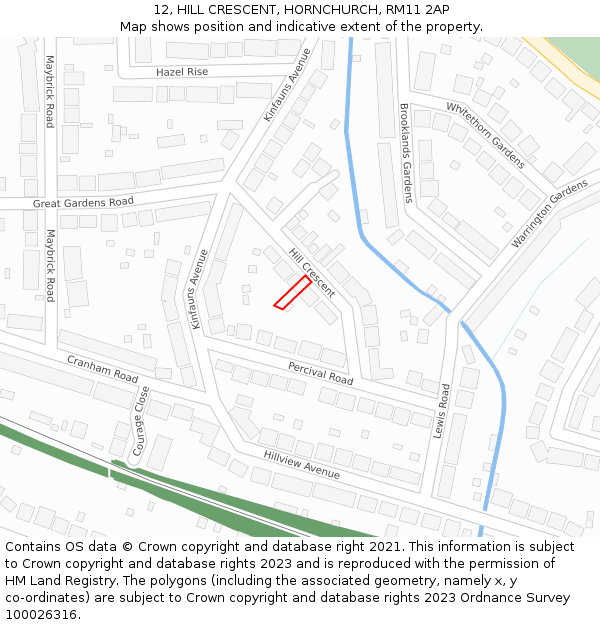 12, HILL CRESCENT, HORNCHURCH, RM11 2AP: Location map and indicative extent of plot