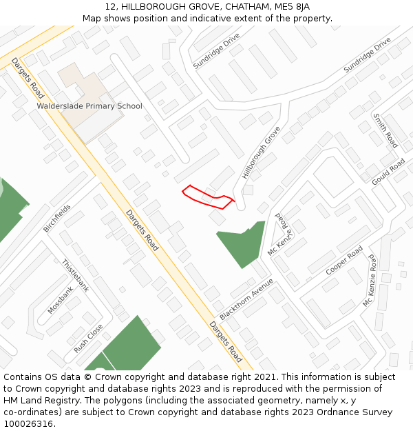 12, HILLBOROUGH GROVE, CHATHAM, ME5 8JA: Location map and indicative extent of plot