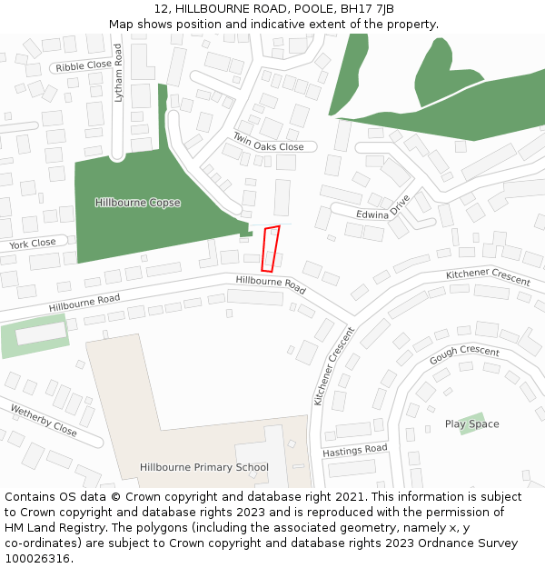 12, HILLBOURNE ROAD, POOLE, BH17 7JB: Location map and indicative extent of plot