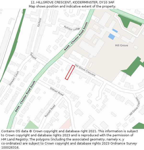 12, HILLGROVE CRESCENT, KIDDERMINSTER, DY10 3AP: Location map and indicative extent of plot