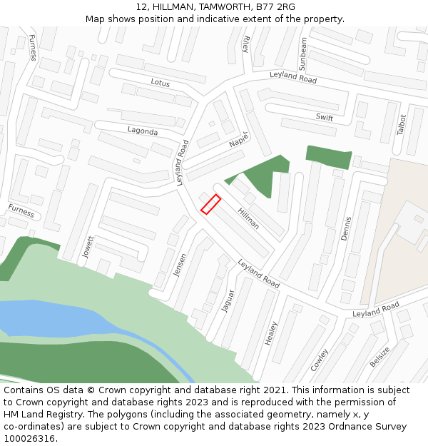 12, HILLMAN, TAMWORTH, B77 2RG: Location map and indicative extent of plot