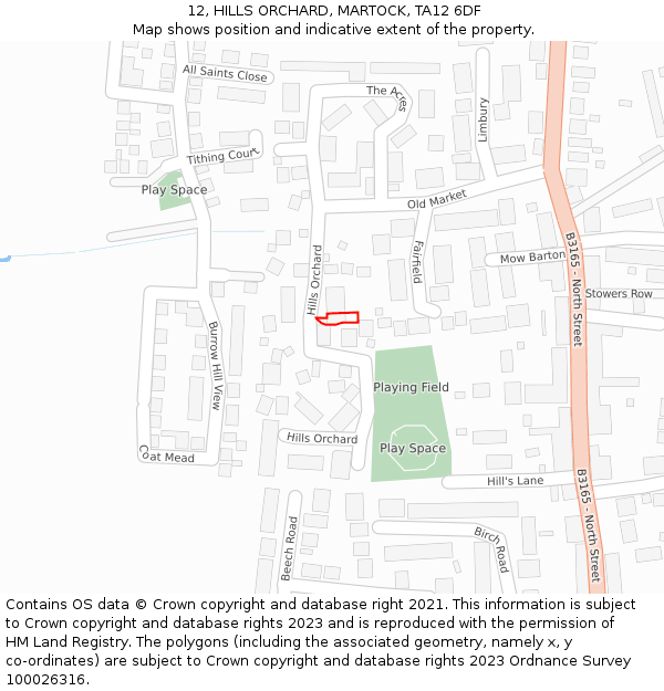 12, HILLS ORCHARD, MARTOCK, TA12 6DF: Location map and indicative extent of plot