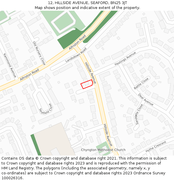 12, HILLSIDE AVENUE, SEAFORD, BN25 3JT: Location map and indicative extent of plot