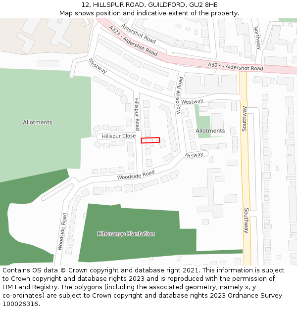 12, HILLSPUR ROAD, GUILDFORD, GU2 8HE: Location map and indicative extent of plot