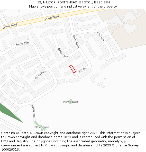 12, HILLTOP, PORTISHEAD, BRISTOL, BS20 8RH: Location map and indicative extent of plot