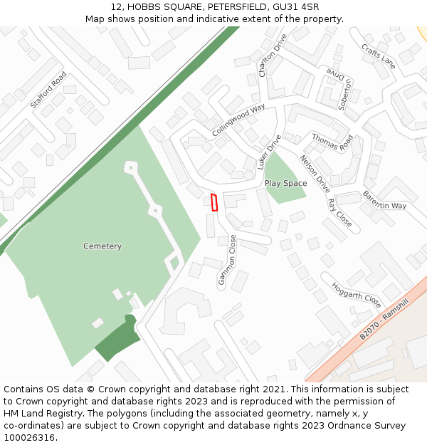 12, HOBBS SQUARE, PETERSFIELD, GU31 4SR: Location map and indicative extent of plot