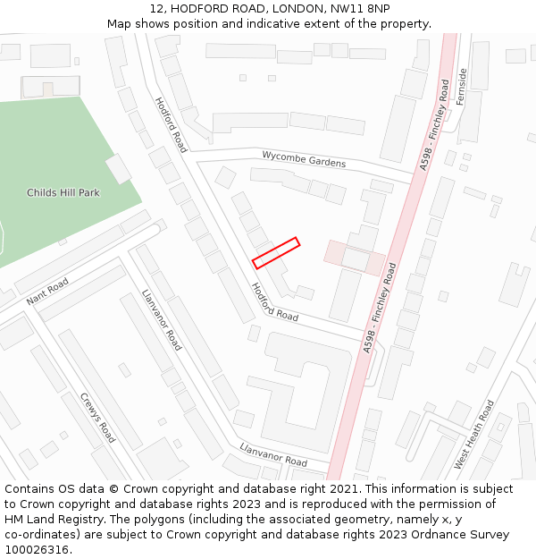 12, HODFORD ROAD, LONDON, NW11 8NP: Location map and indicative extent of plot