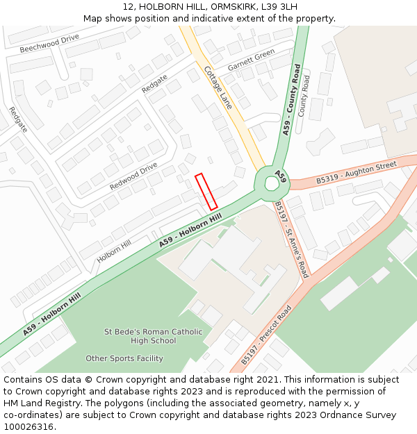 12, HOLBORN HILL, ORMSKIRK, L39 3LH: Location map and indicative extent of plot