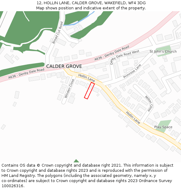 12, HOLLIN LANE, CALDER GROVE, WAKEFIELD, WF4 3DG: Location map and indicative extent of plot