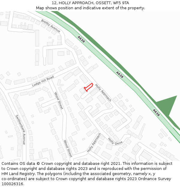 12, HOLLY APPROACH, OSSETT, WF5 9TA: Location map and indicative extent of plot