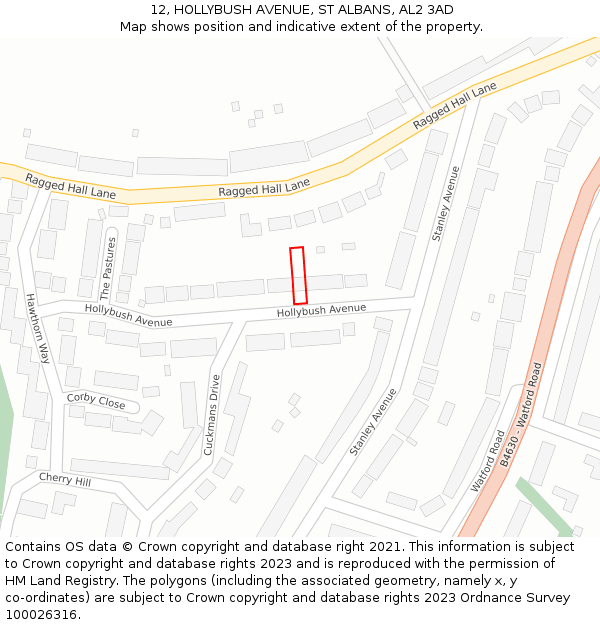 12, HOLLYBUSH AVENUE, ST ALBANS, AL2 3AD: Location map and indicative extent of plot