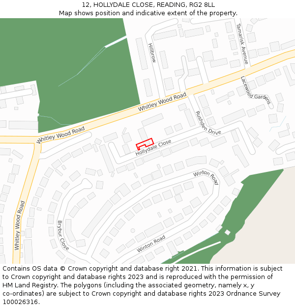 12, HOLLYDALE CLOSE, READING, RG2 8LL: Location map and indicative extent of plot