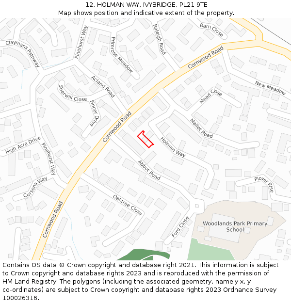 12, HOLMAN WAY, IVYBRIDGE, PL21 9TE: Location map and indicative extent of plot