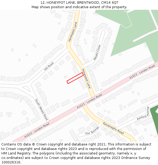 12, HONEYPOT LANE, BRENTWOOD, CM14 4QT: Location map and indicative extent of plot