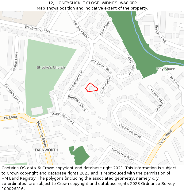 12, HONEYSUCKLE CLOSE, WIDNES, WA8 9FP: Location map and indicative extent of plot