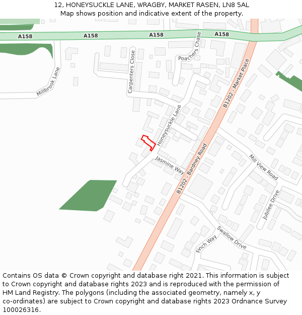 12, HONEYSUCKLE LANE, WRAGBY, MARKET RASEN, LN8 5AL: Location map and indicative extent of plot