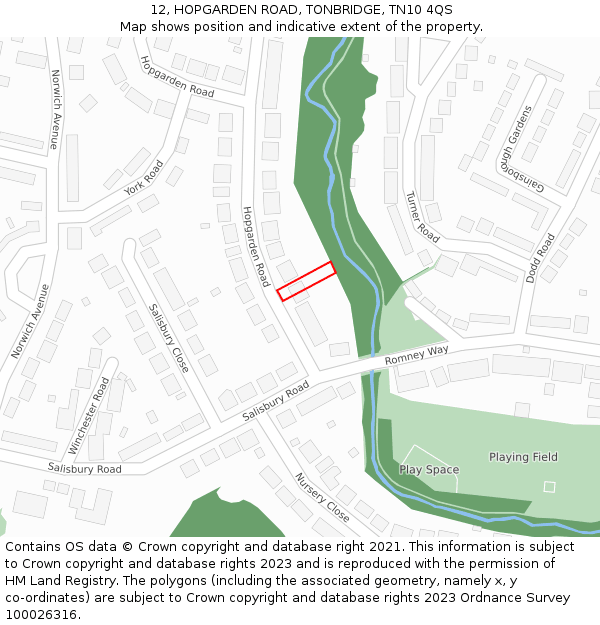 12, HOPGARDEN ROAD, TONBRIDGE, TN10 4QS: Location map and indicative extent of plot