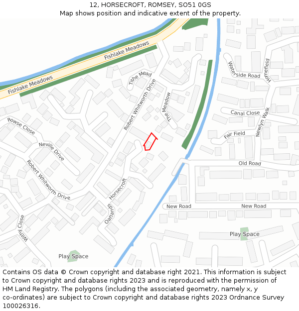 12, HORSECROFT, ROMSEY, SO51 0GS: Location map and indicative extent of plot