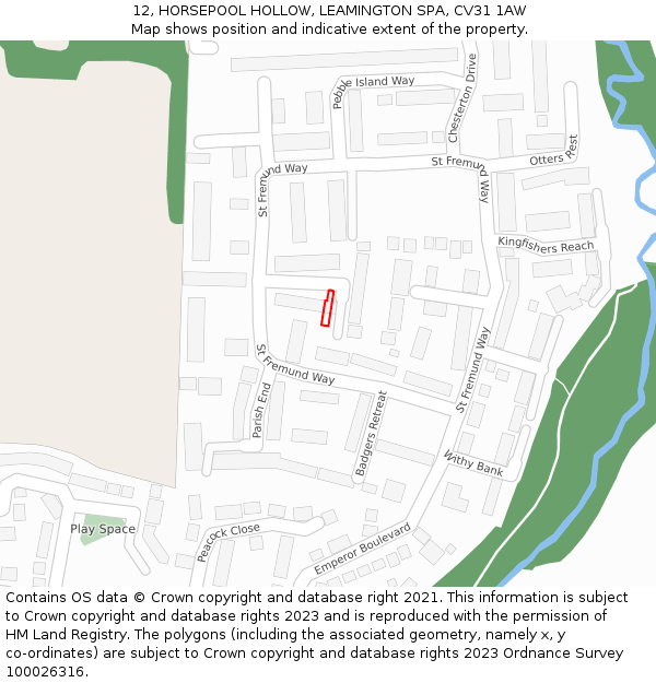 12, HORSEPOOL HOLLOW, LEAMINGTON SPA, CV31 1AW: Location map and indicative extent of plot
