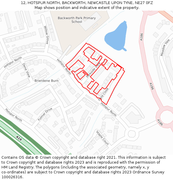 12, HOTSPUR NORTH, BACKWORTH, NEWCASTLE UPON TYNE, NE27 0FZ: Location map and indicative extent of plot