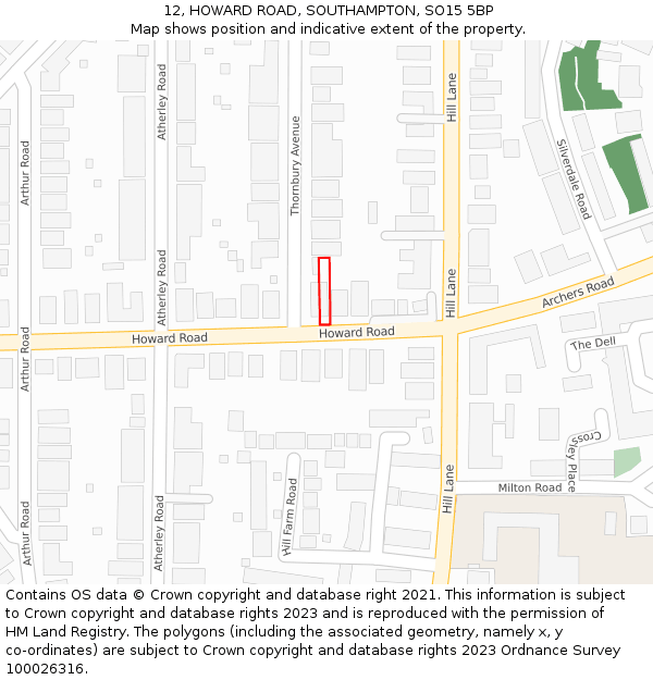 12, HOWARD ROAD, SOUTHAMPTON, SO15 5BP: Location map and indicative extent of plot