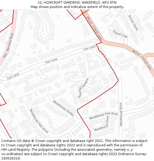 12, HOWCROFT GARDENS, WAKEFIELD, WF2 6TW: Location map and indicative extent of plot