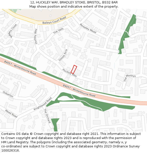 12, HUCKLEY WAY, BRADLEY STOKE, BRISTOL, BS32 8AR: Location map and indicative extent of plot