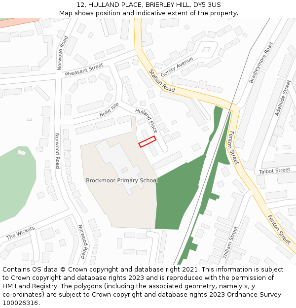 12, HULLAND PLACE, BRIERLEY HILL, DY5 3US: Location map and indicative extent of plot