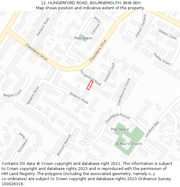 12, HUNGERFORD ROAD, BOURNEMOUTH, BH8 0EH: Location map and indicative extent of plot