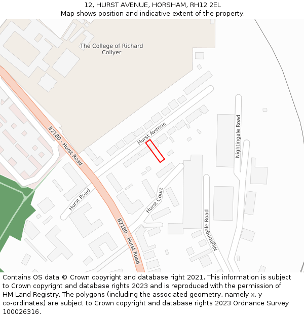 12, HURST AVENUE, HORSHAM, RH12 2EL: Location map and indicative extent of plot