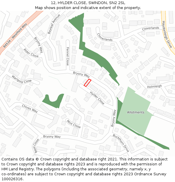 12, HYLDER CLOSE, SWINDON, SN2 2SL: Location map and indicative extent of plot